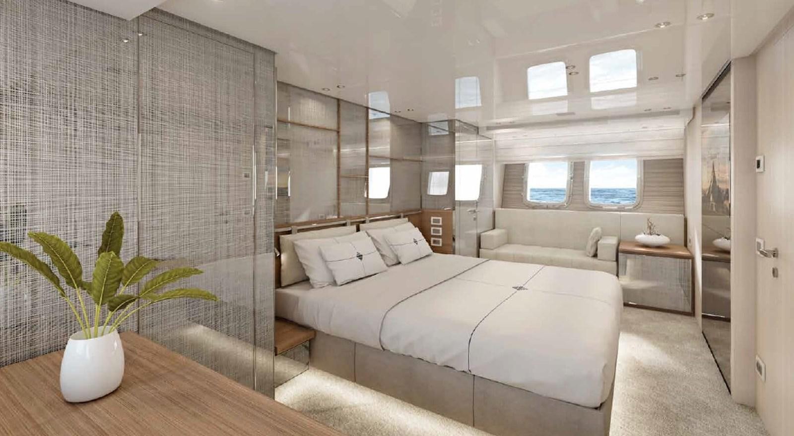 a room with a bed and a plant aboard SX88/118 Yacht for Sale