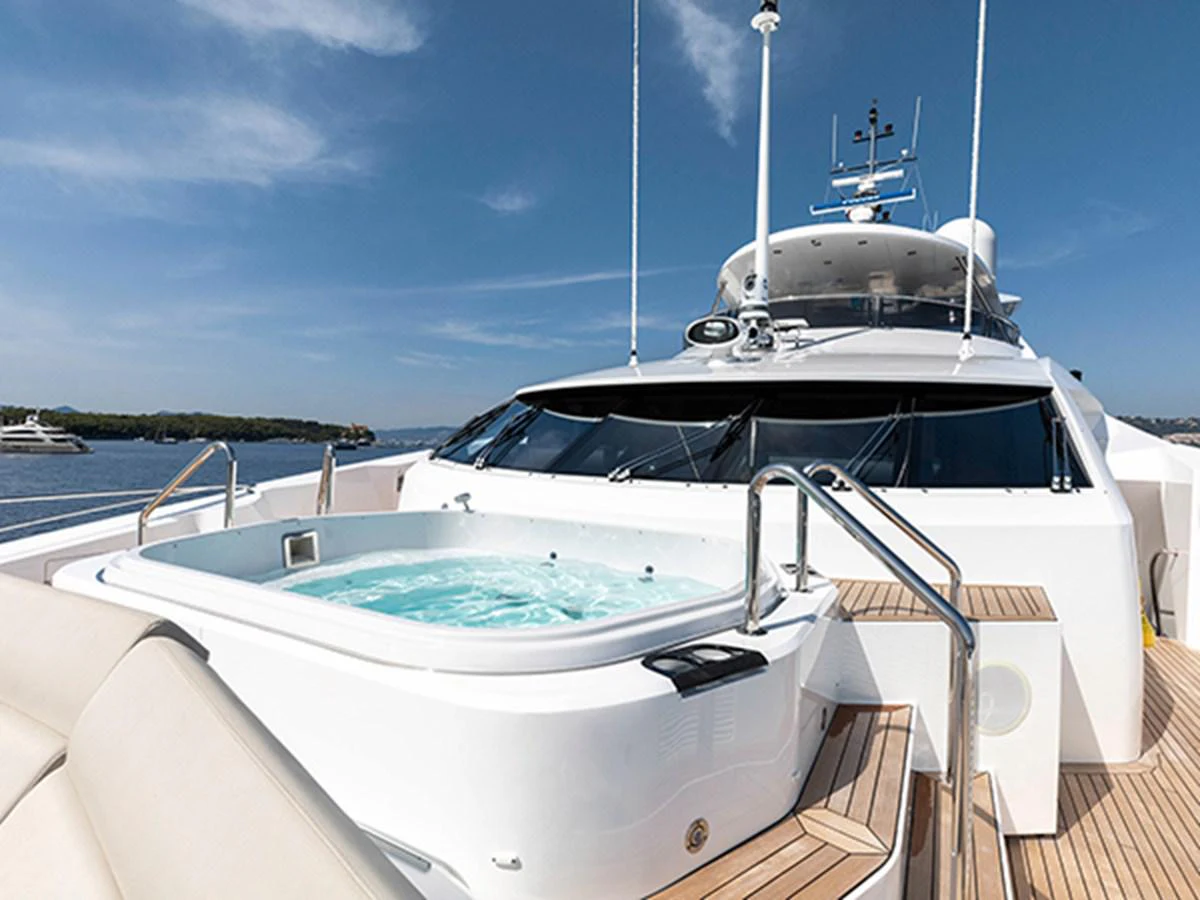 a boat on a dock aboard ELYSIUM Yacht for Sale