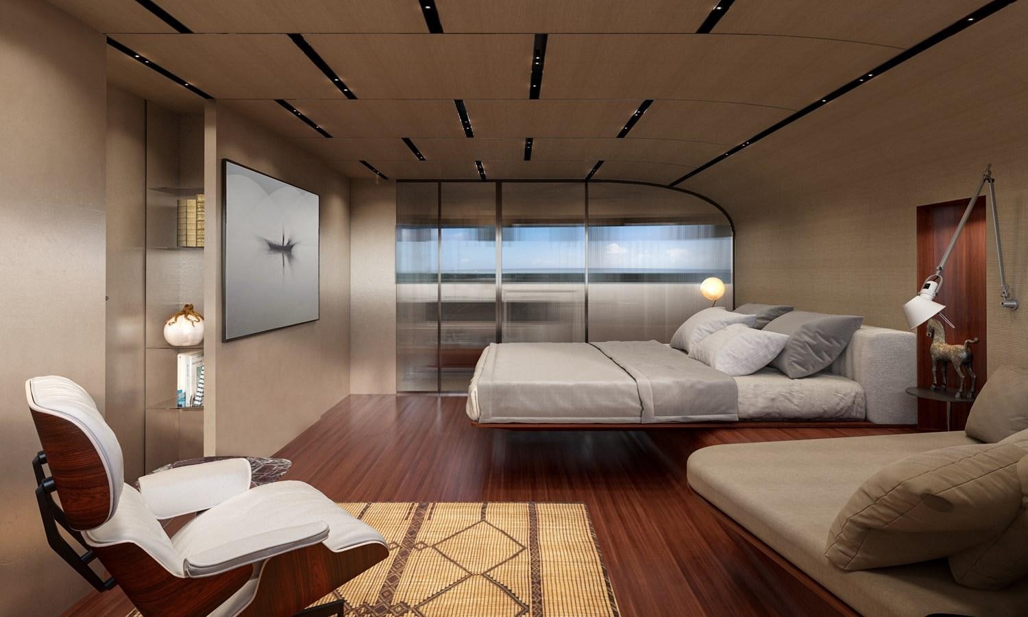 a living room with a large window aboard BGM75/05 Yacht for Sale