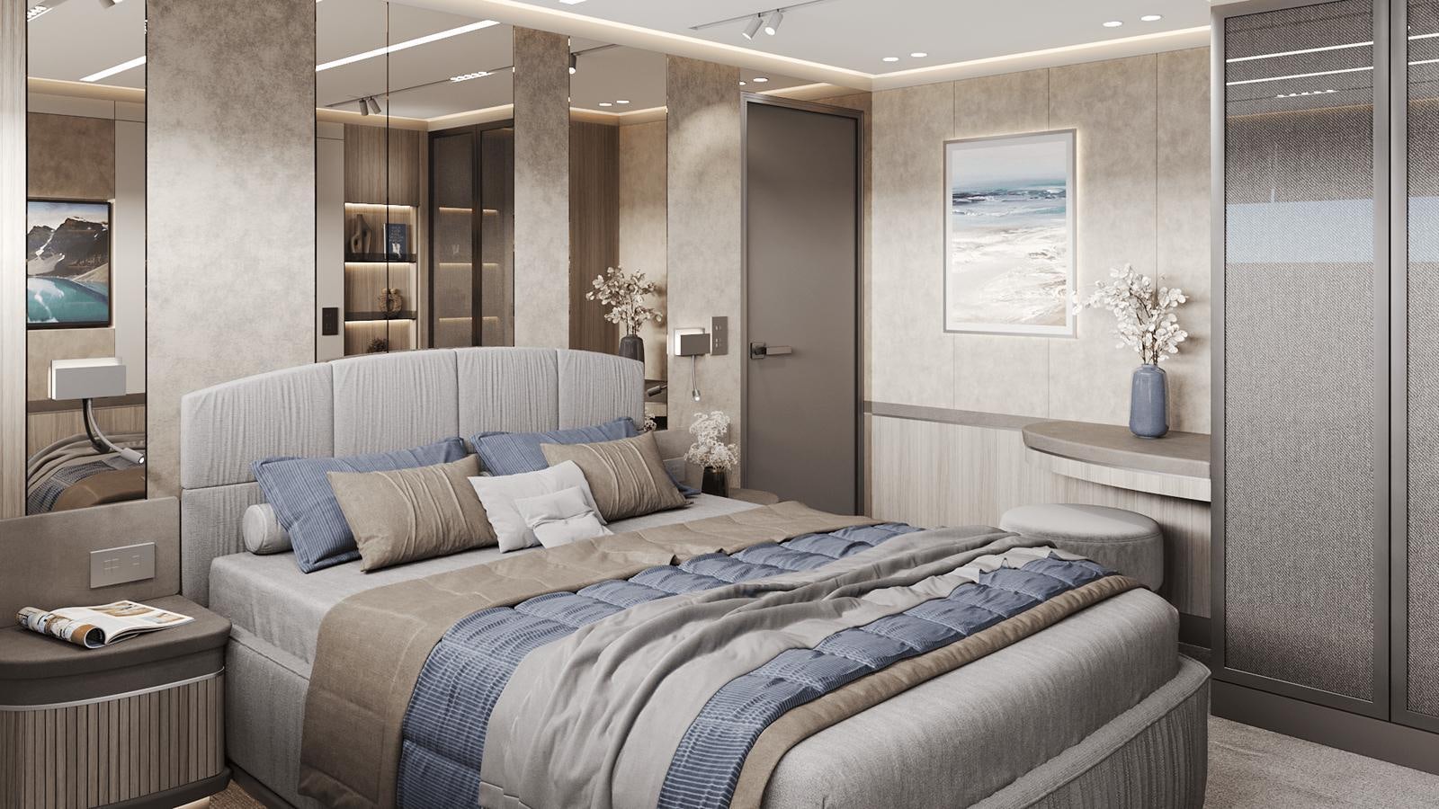 a bed in a room aboard BERING Yacht for Sale