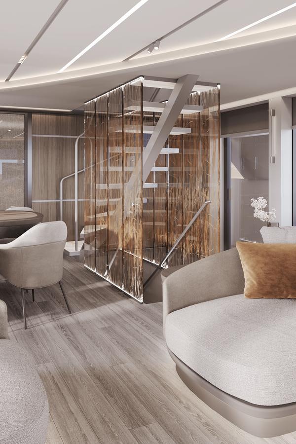 a room with a glass wall aboard BERING Yacht for Sale