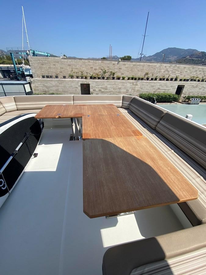 a roof with a wood frame aboard GALEON 640 Yacht for Sale