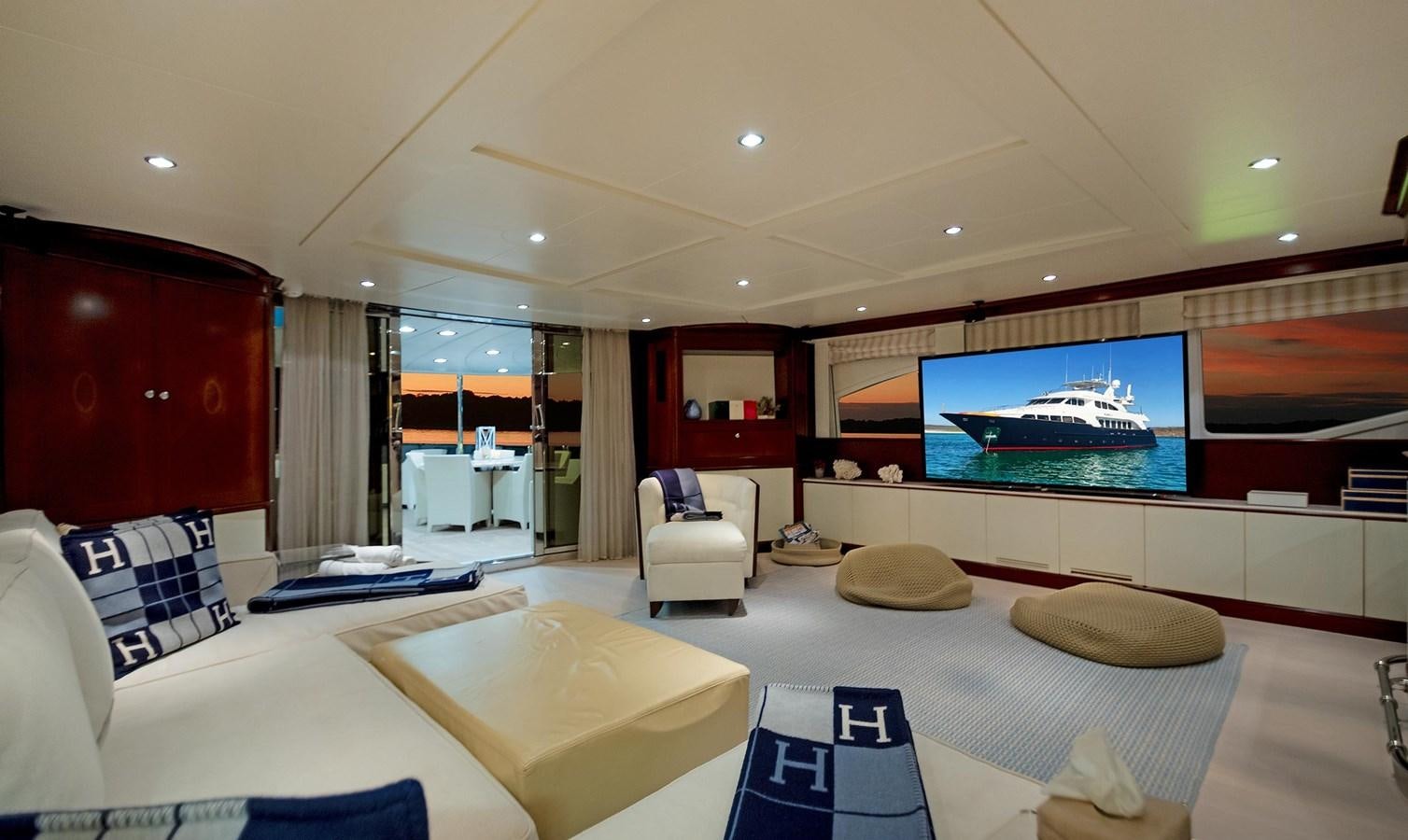 a room with a large screen aboard FORTIS Yacht for Sale