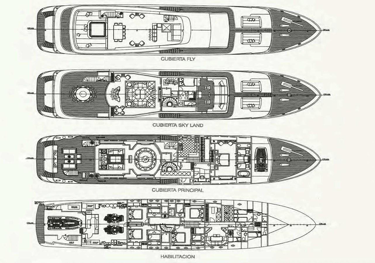 diagram, engineering drawing aboard MOZA Yacht for Sale