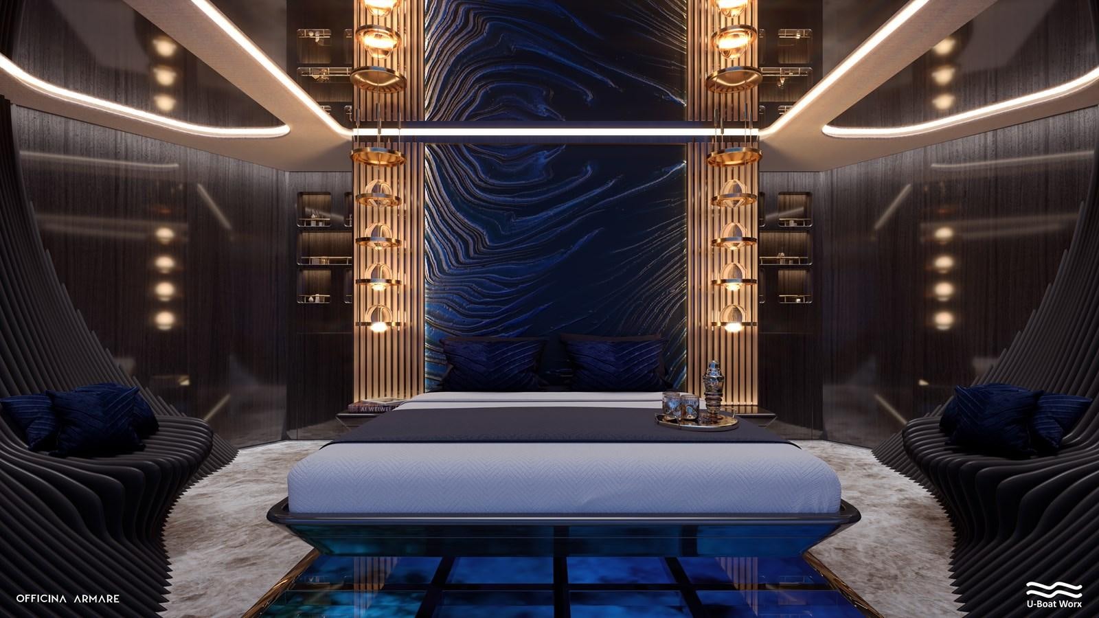 a room with a bed and a window aboard NAUTILUS Yacht for Sale