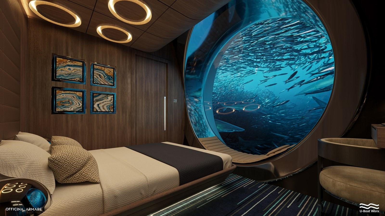 a room with a large fish tank aboard NAUTILUS Yacht for Sale