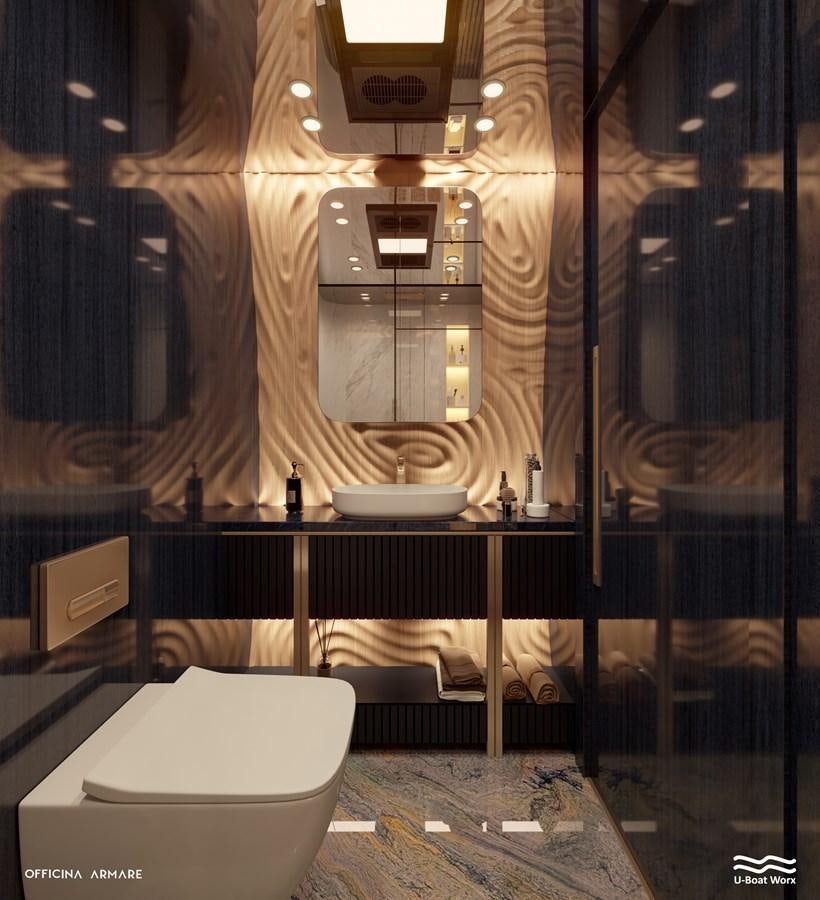 a bathroom with a large mirror aboard NAUTILUS Yacht for Sale