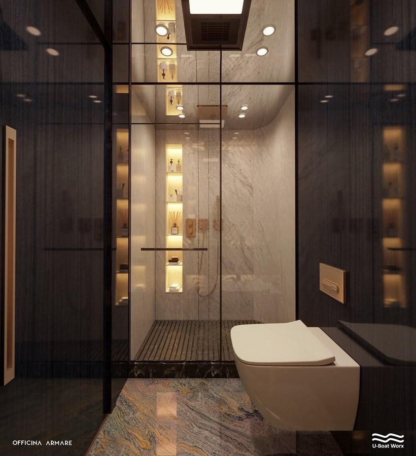 a bathroom with a glass shower aboard NAUTILUS Yacht for Sale