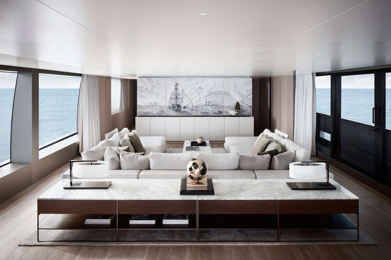 a living room with a large window aboard COOL Yacht for Sale