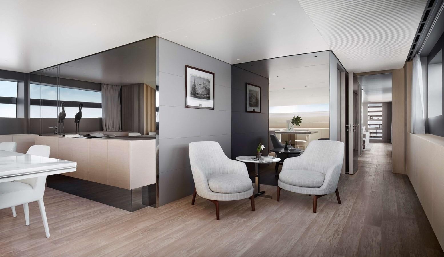 a room with a table and chairs aboard COOL Yacht for Sale