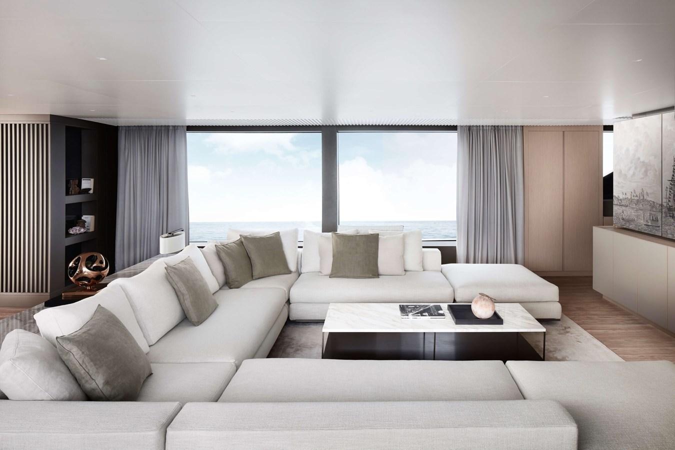 a living room with a large window aboard COOL Yacht for Sale