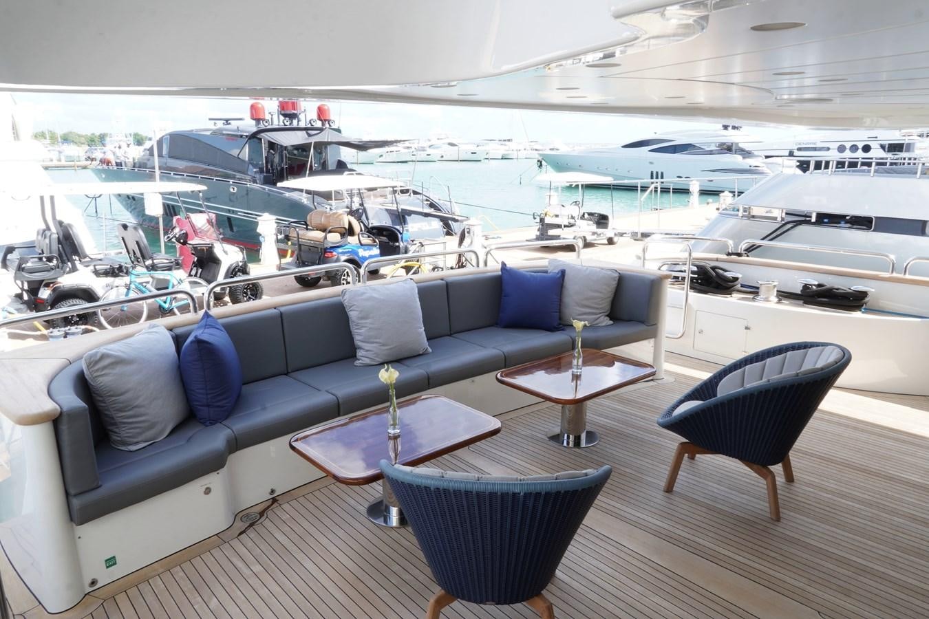 a boat is docked in a large room aboard PAPAITO Yacht for Sale