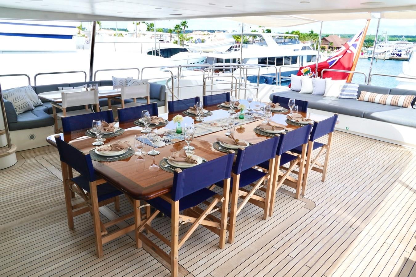 a table set for a meal on a deck aboard PAPAITO Yacht for Sale