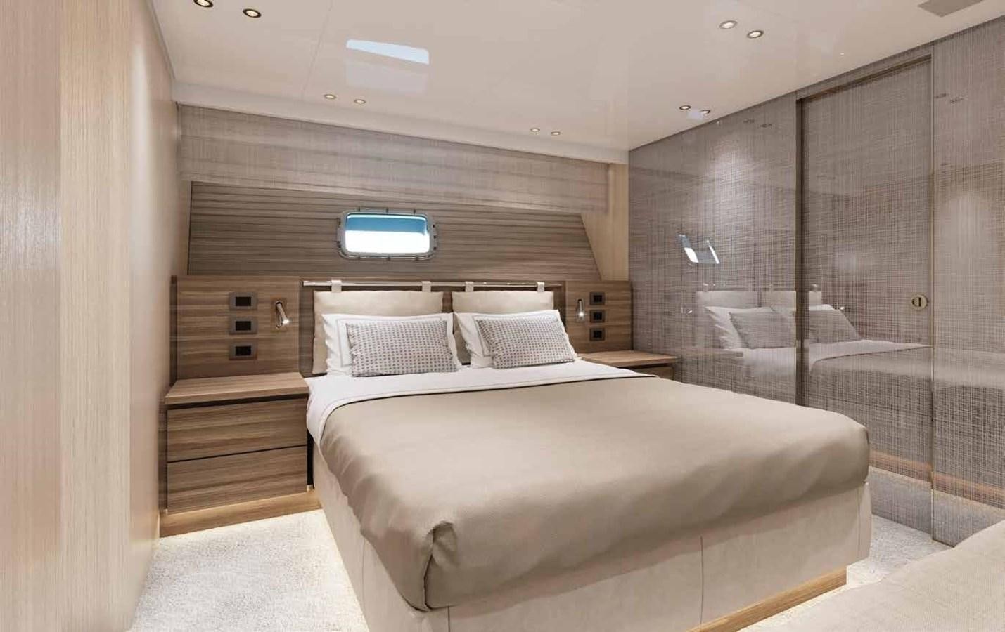 a bed in a room aboard OMNIA Yacht for Sale