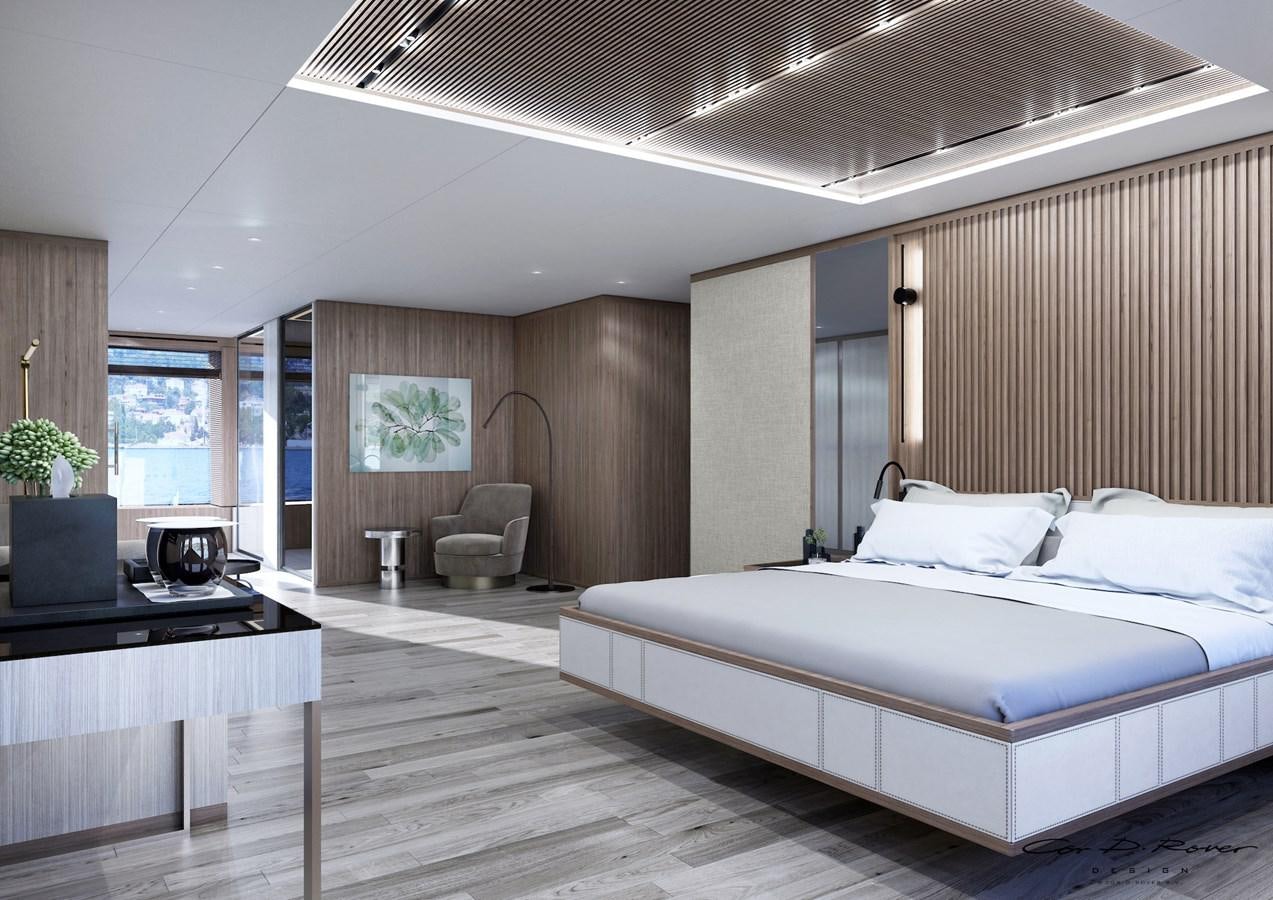 a large bedroom with a large bed aboard HORIZON Yacht for Sale