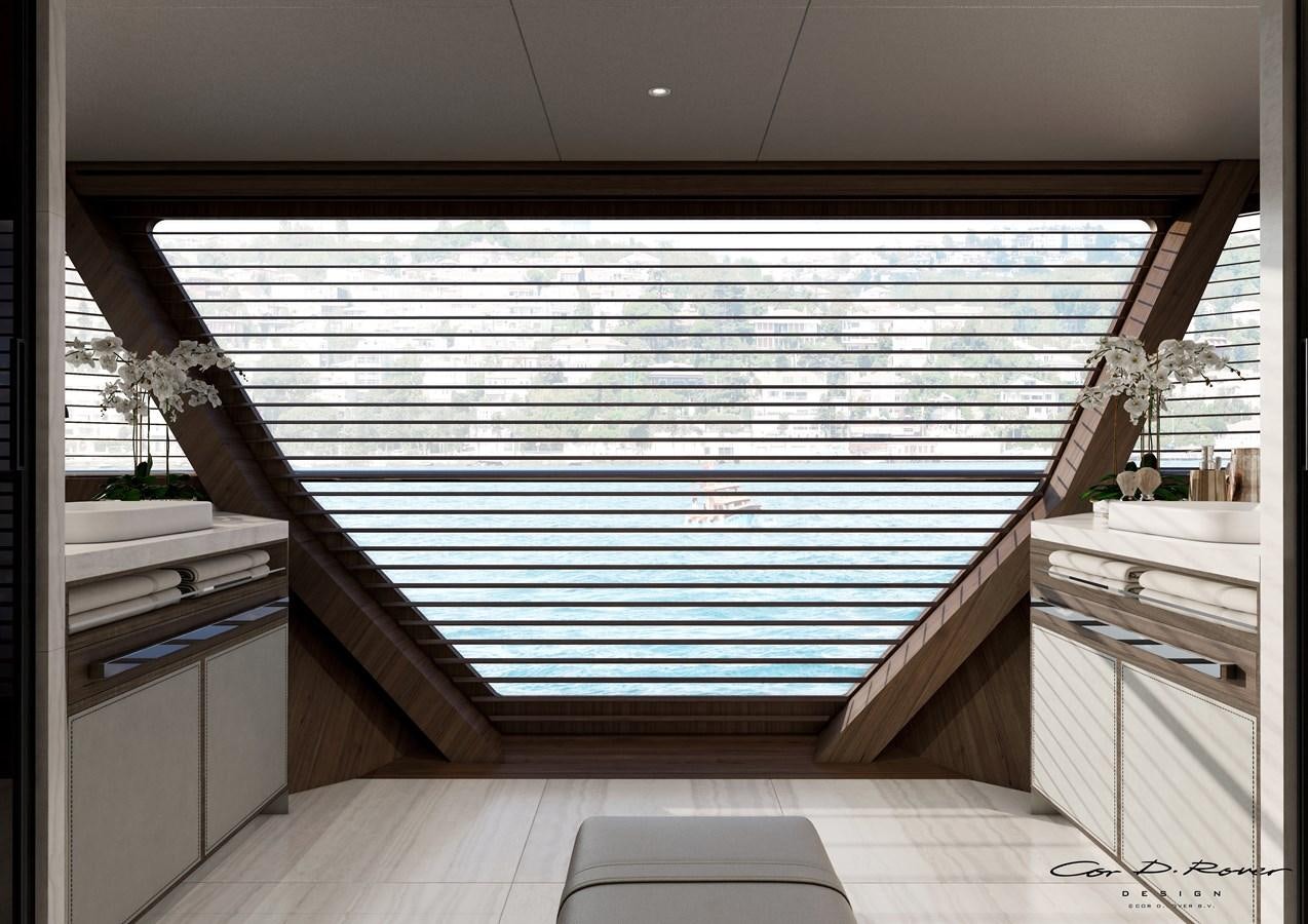 a room with a window and a sink aboard HORIZON Yacht for Sale
