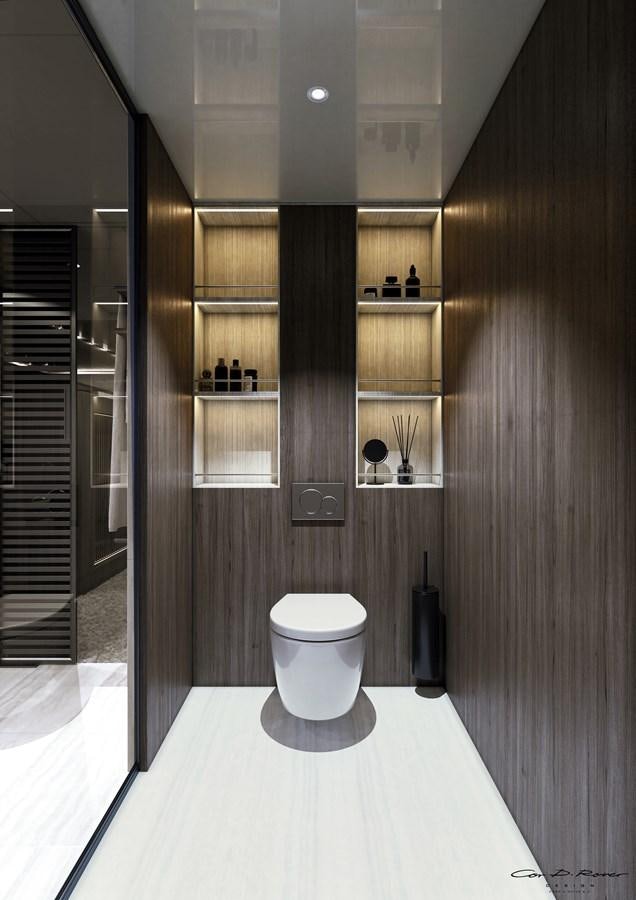 a bathroom with a glass door aboard HORIZON Yacht for Sale