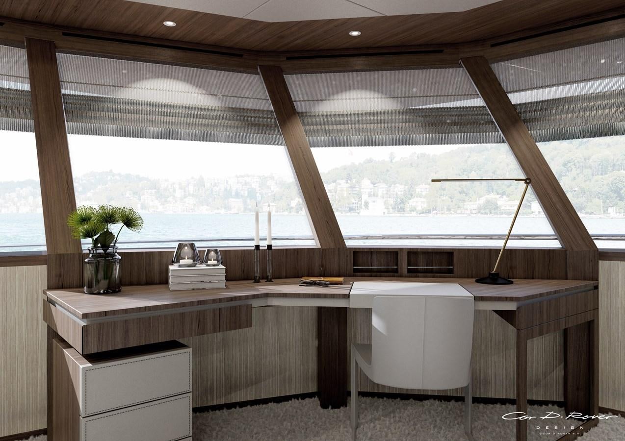 a room with a desk and a chair aboard HORIZON Yacht for Sale