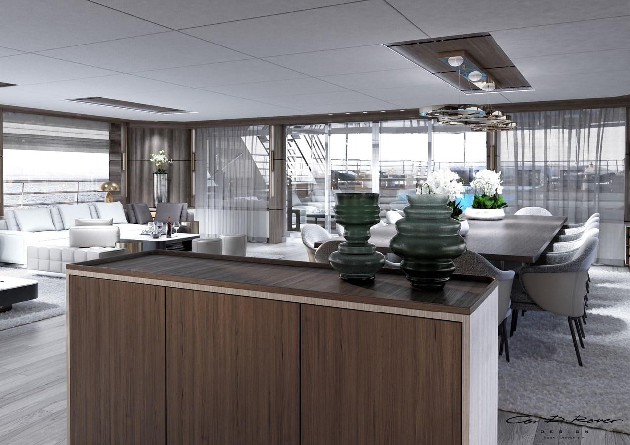 a room with a table chairs and a large window aboard HORIZON Yacht for Sale