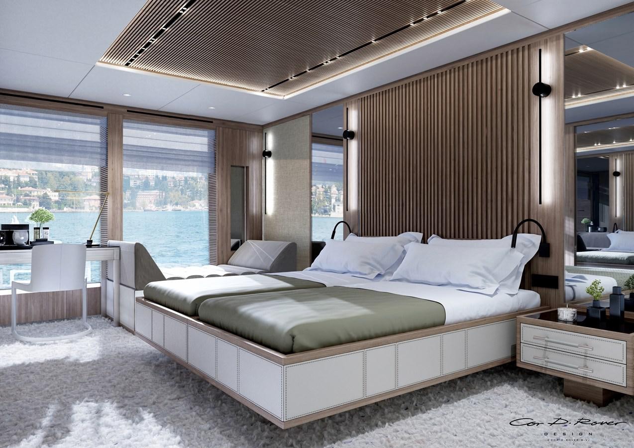 a bed in a room aboard HORIZON Yacht for Sale
