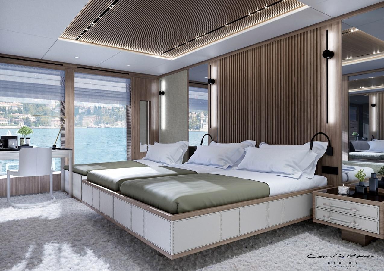 a bed in a room aboard HORIZON Yacht for Sale