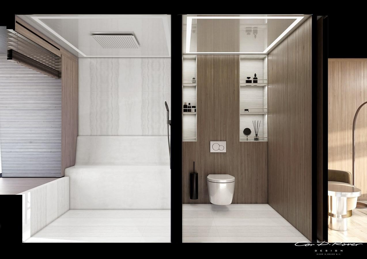 a room with a toilet and a sink aboard HORIZON Yacht for Sale