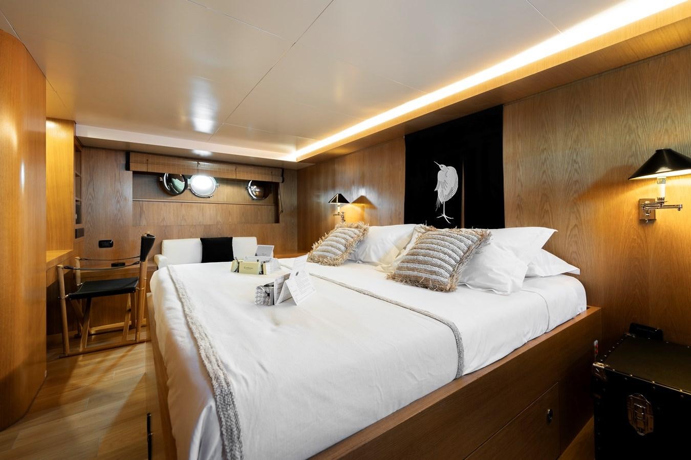 a room with two beds aboard SOUNION II Yacht for Sale