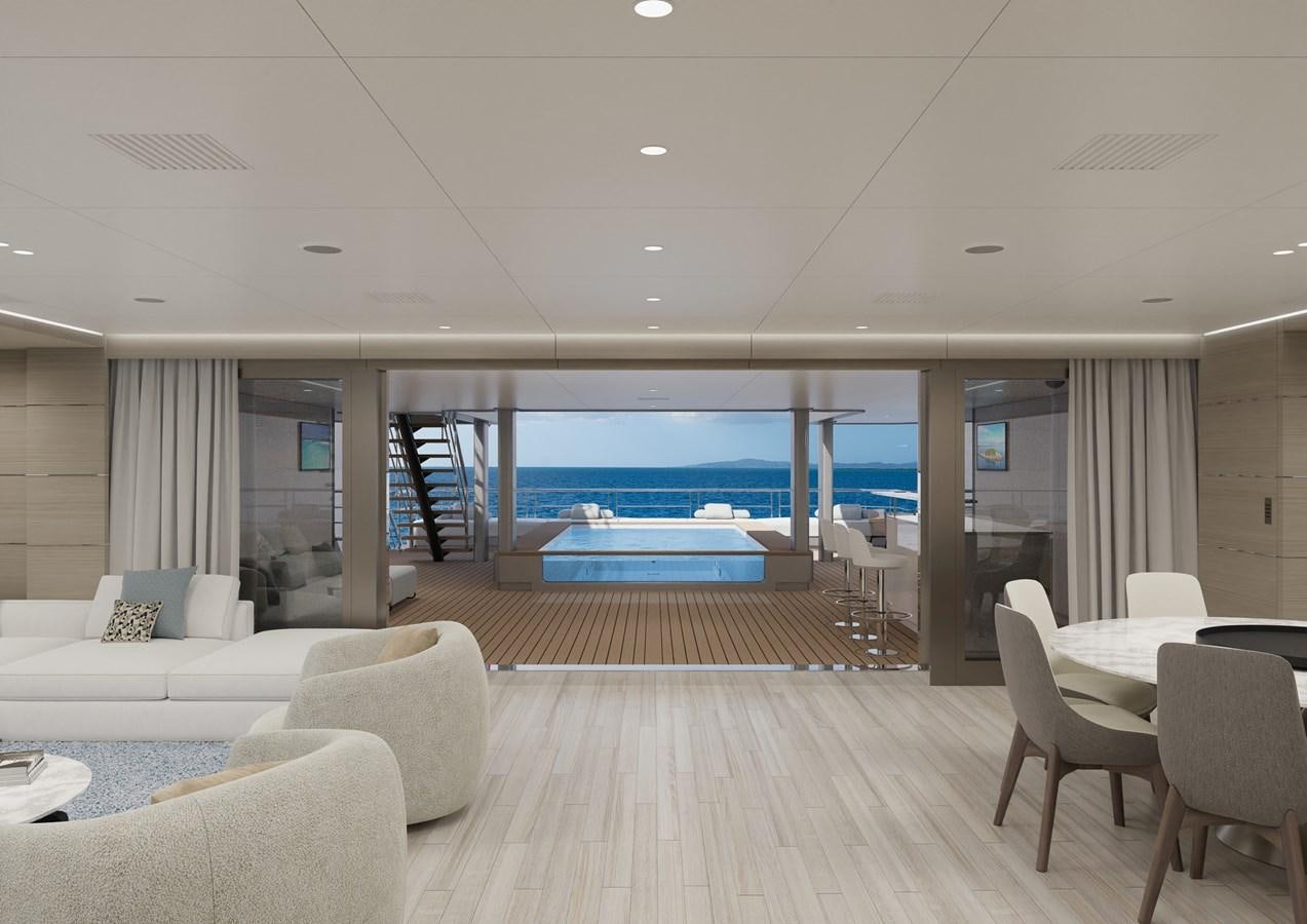 a large swimming pool in a room aboard SILVERCAT Yacht for Sale