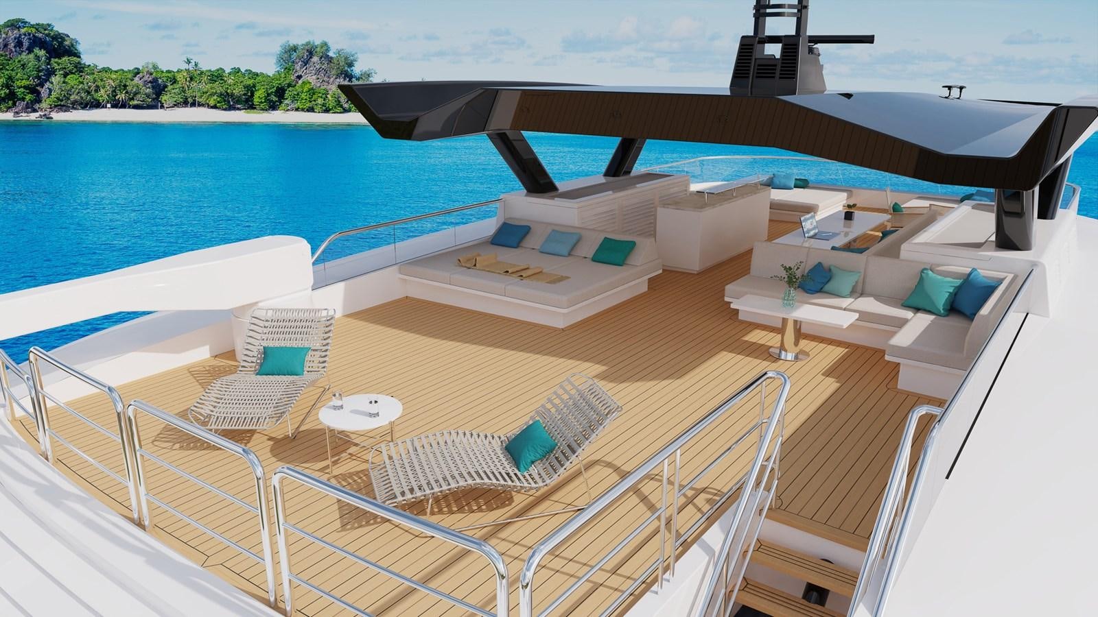 a deck with lounge chairs and a pool aboard SILVERCAT Yacht for Sale