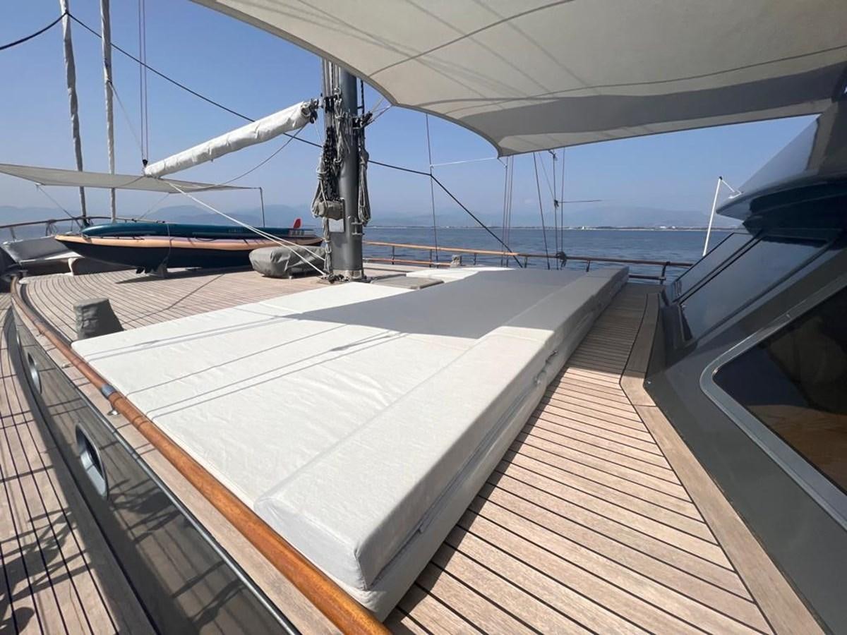 a deck with a large white sheet of paper on it aboard AYO Yacht for Sale
