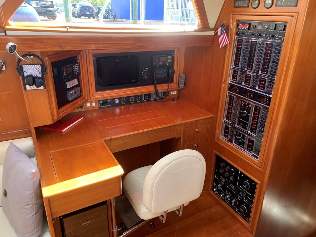 a room with a desk and a microwave aboard LUCKY B Yacht for Sale
