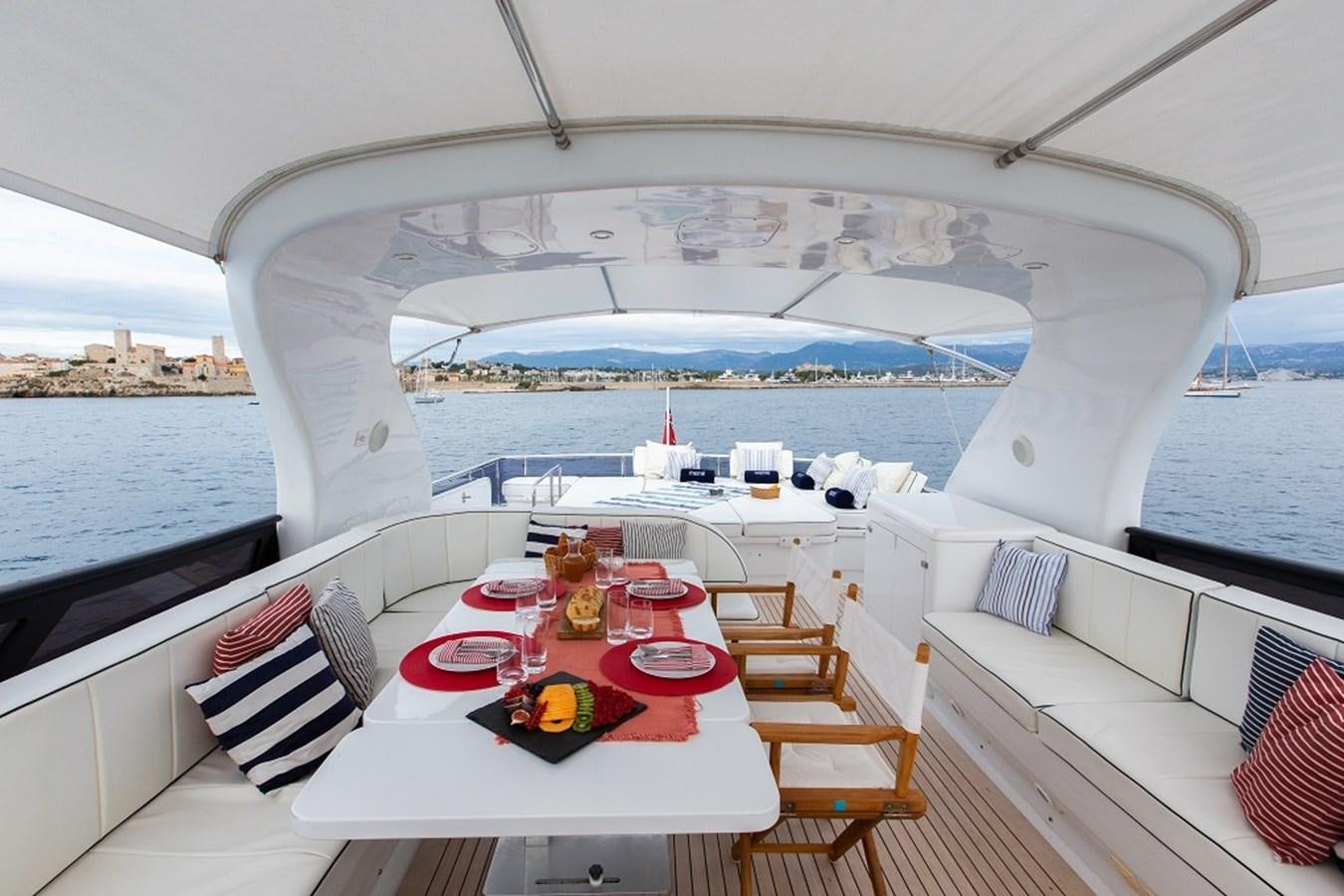 a table set for a meal on a boat aboard MEME Yacht for Sale