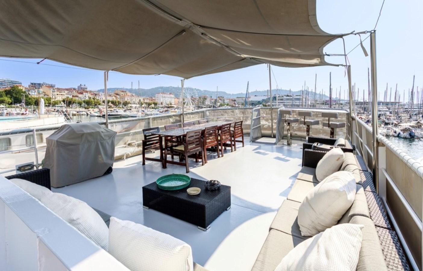 a large lounge area with a large patio and a large city aboard FAMILY Yacht for Sale