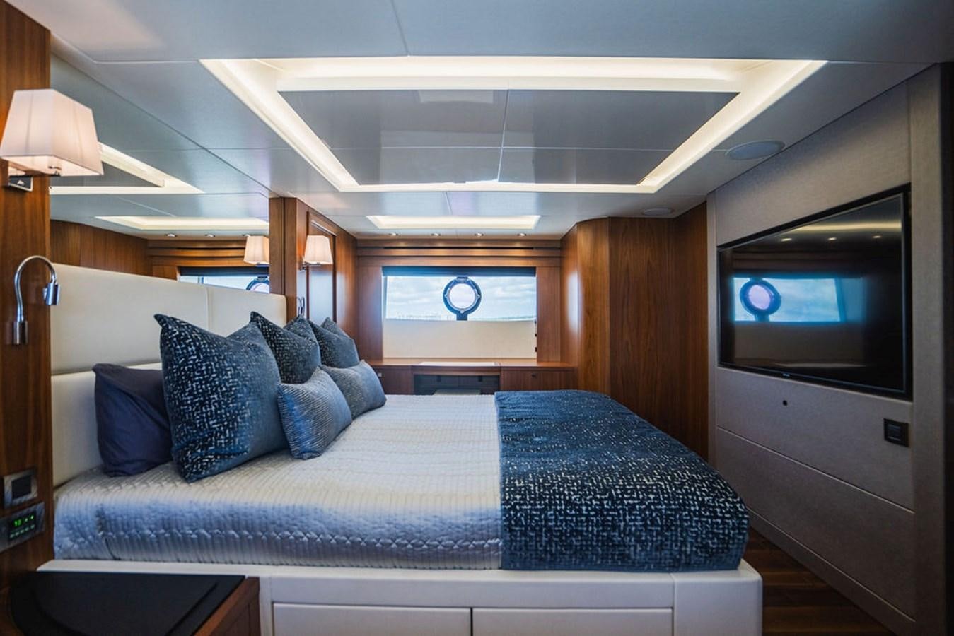 a bed in a room aboard GALLIVANT Yacht for Sale