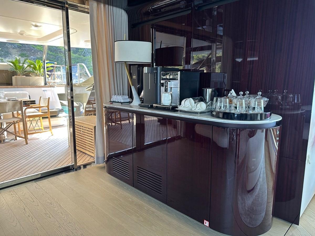 a kitchen with a large island aboard NG Yacht for Sale