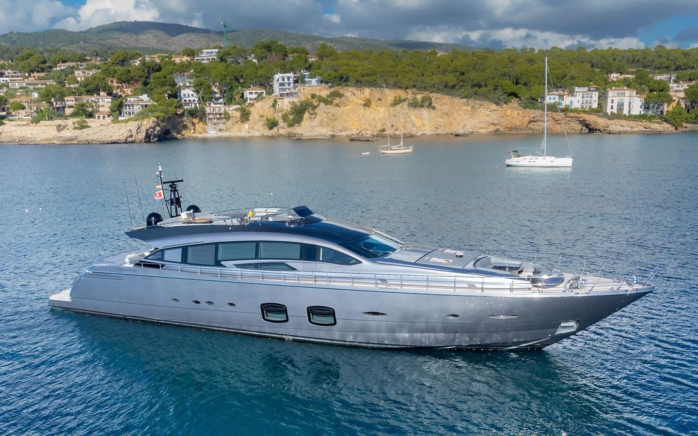 a white yacht in the water aboard ALDEBARAN III Yacht for Sale