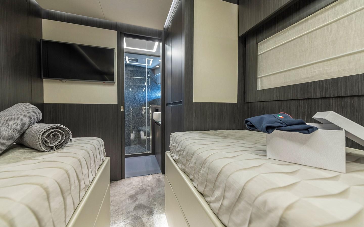 a room with two beds aboard ALDEBARAN III Yacht for Sale
