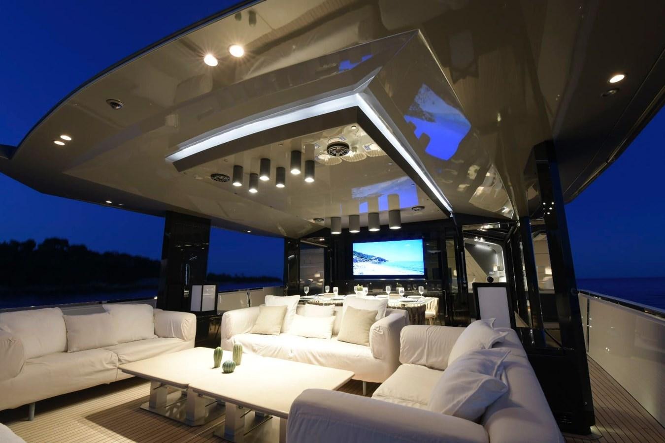 a room with a large screen aboard NIGHT FURY Yacht for Sale