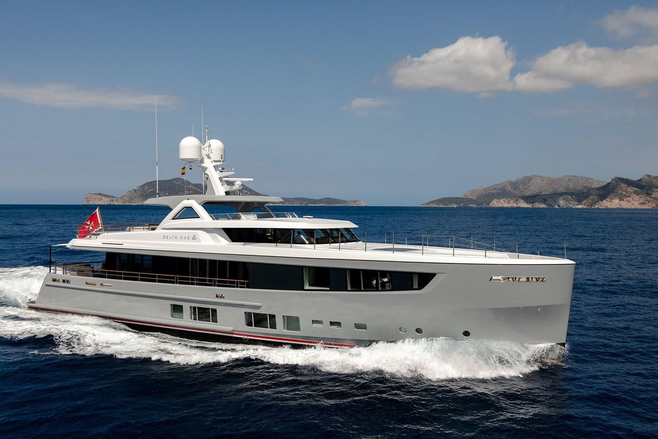 a white boat on the water aboard DELTA ONE Yacht for Sale
