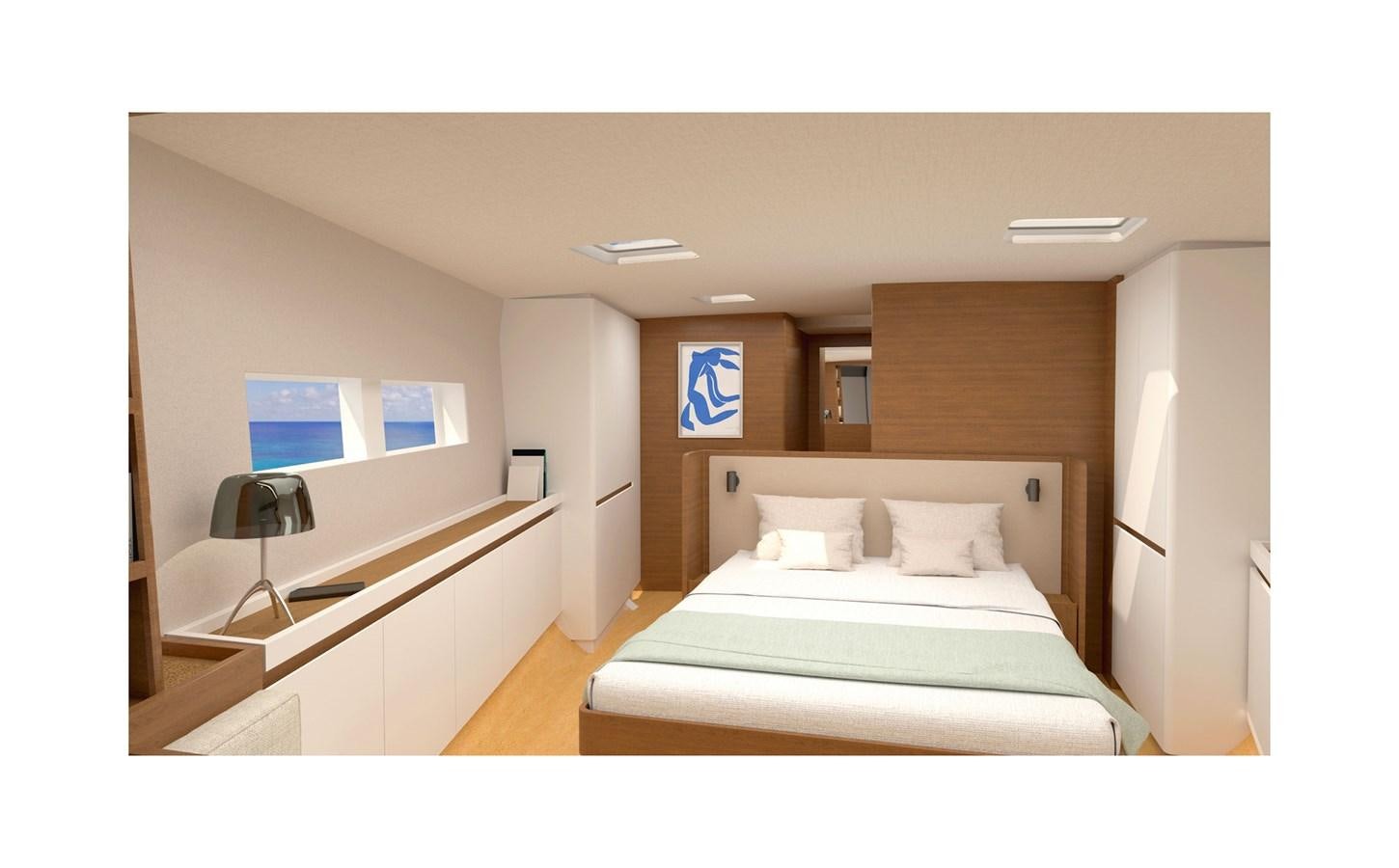 a room with a bed and a mirror aboard CNB 78 NEW ORDER Yacht for Sale