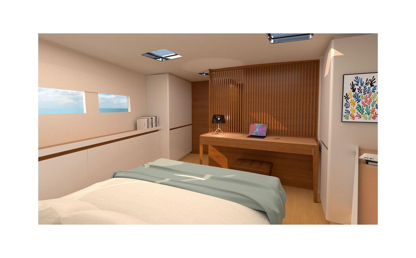 a room with a bed and a desk aboard CNB 78 NEW ORDER Yacht for Sale