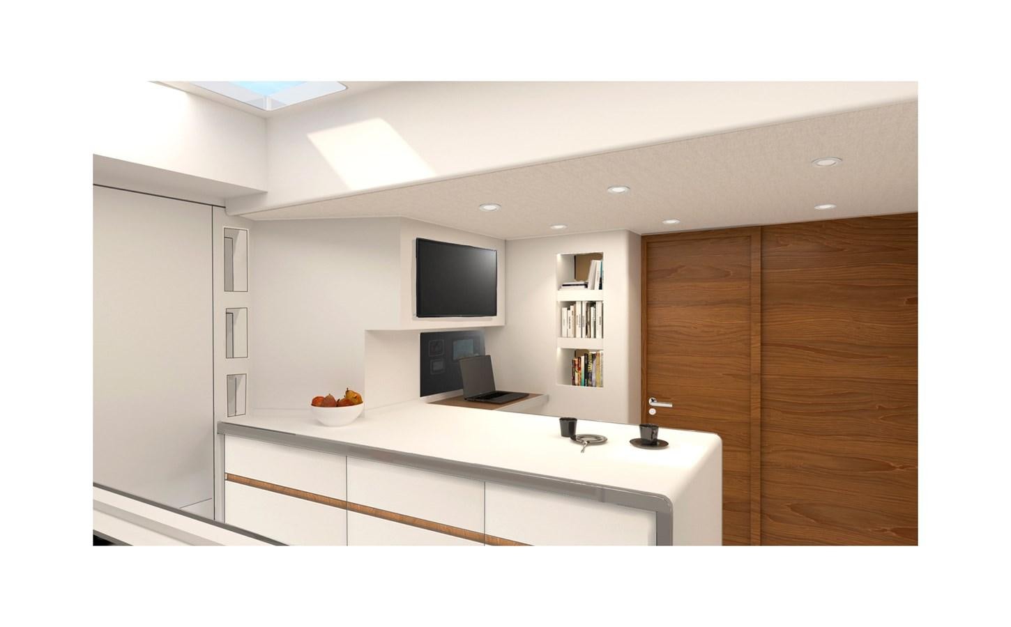 a room with a desk and a tv aboard CNB 78 NEW ORDER Yacht for Sale