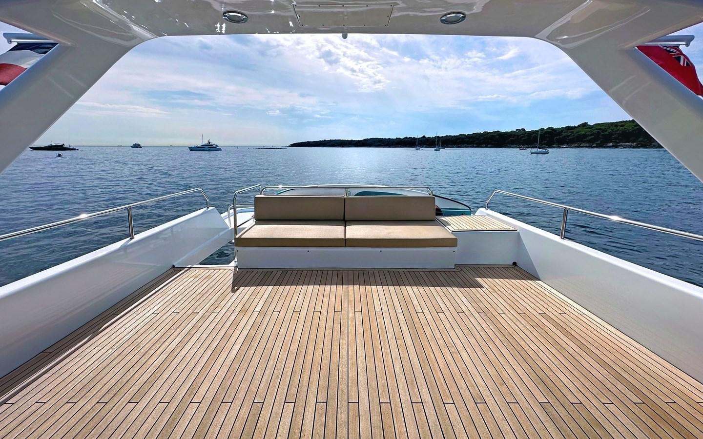 a deck overlooking a body of water aboard LORCA Yacht for Sale
