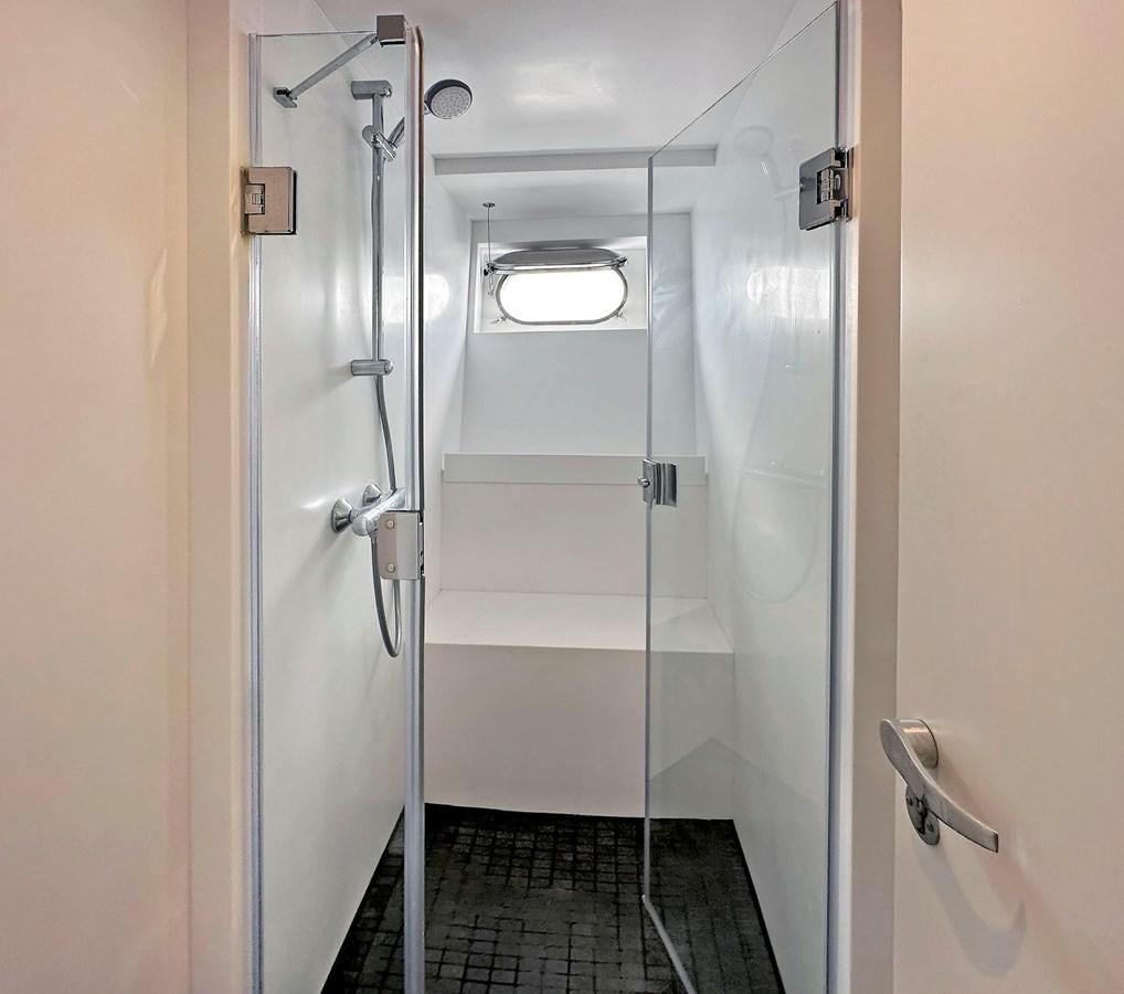 a shower unit in a bathroom aboard LORCA Yacht for Sale