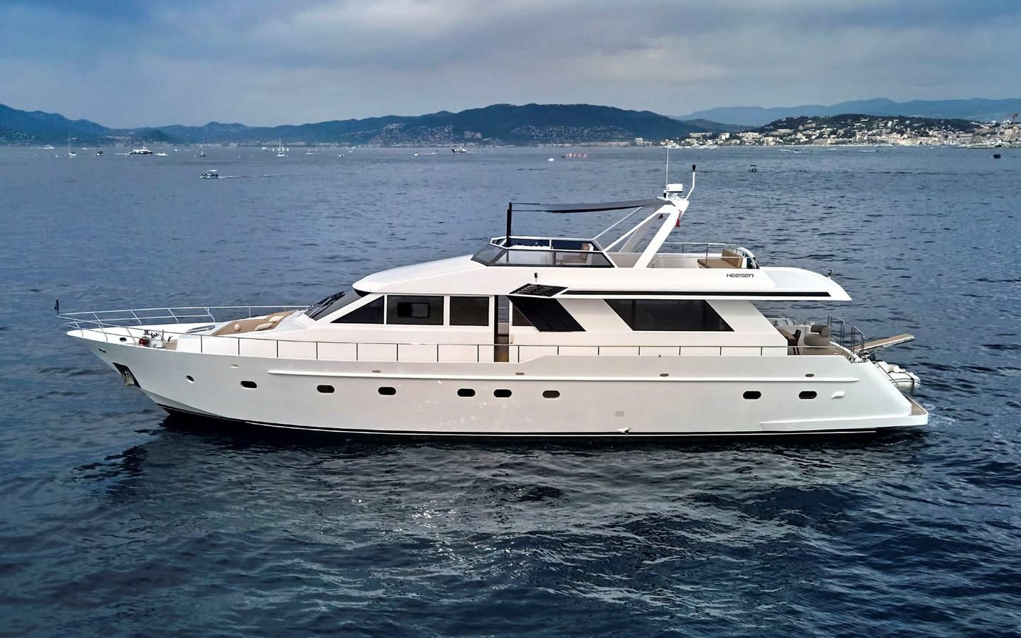 a white yacht in the water aboard LORCA Yacht for Sale