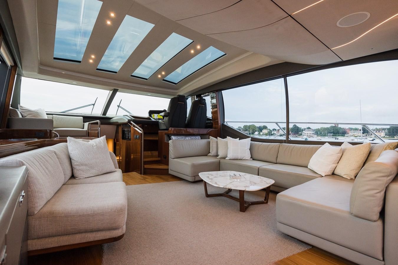 a living room with a large window aboard SPINDRIFT Yacht for Sale