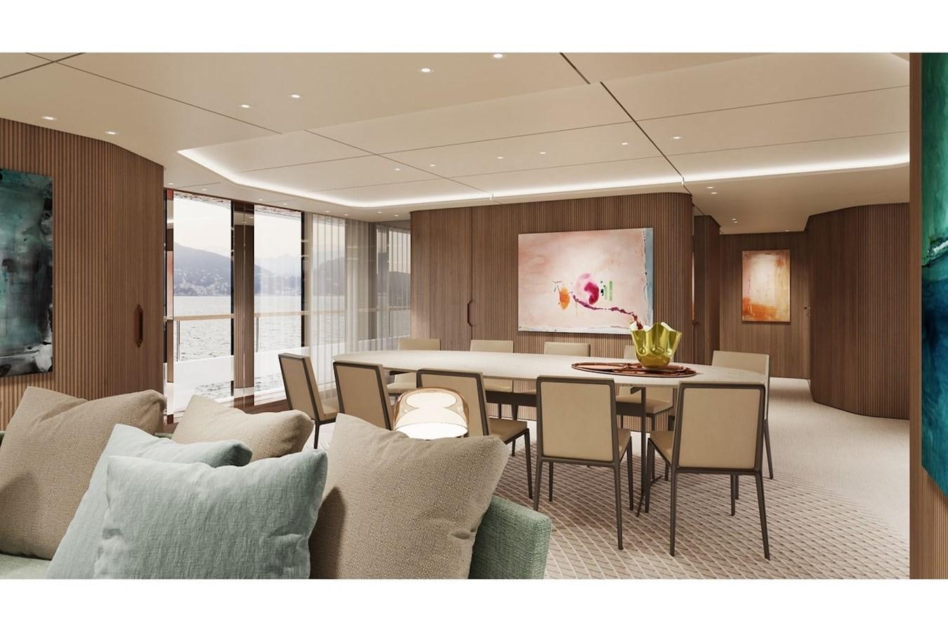 a room with a table and chairs aboard NAVETTA 50 Yacht for Sale