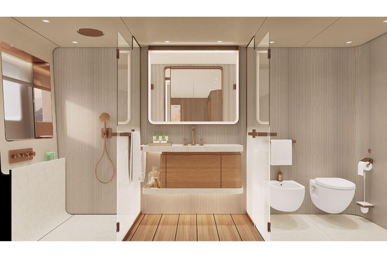 a bathroom with a tub toilet and sink aboard NAVETTA 50 Yacht for Sale
