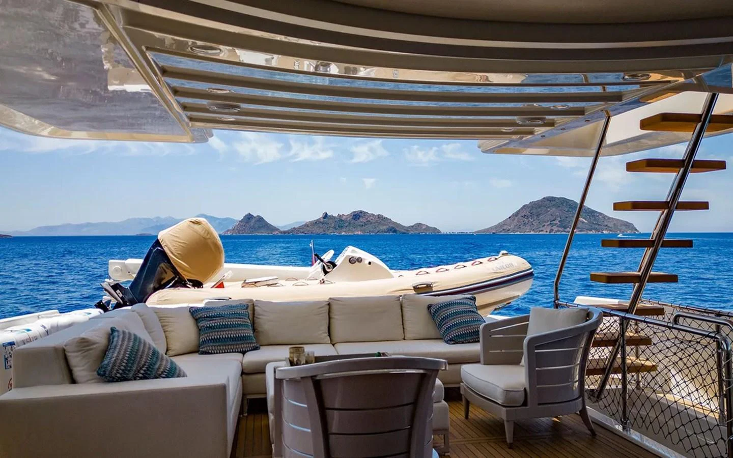 a boat on a boat aboard UNICORN Yacht for Sale