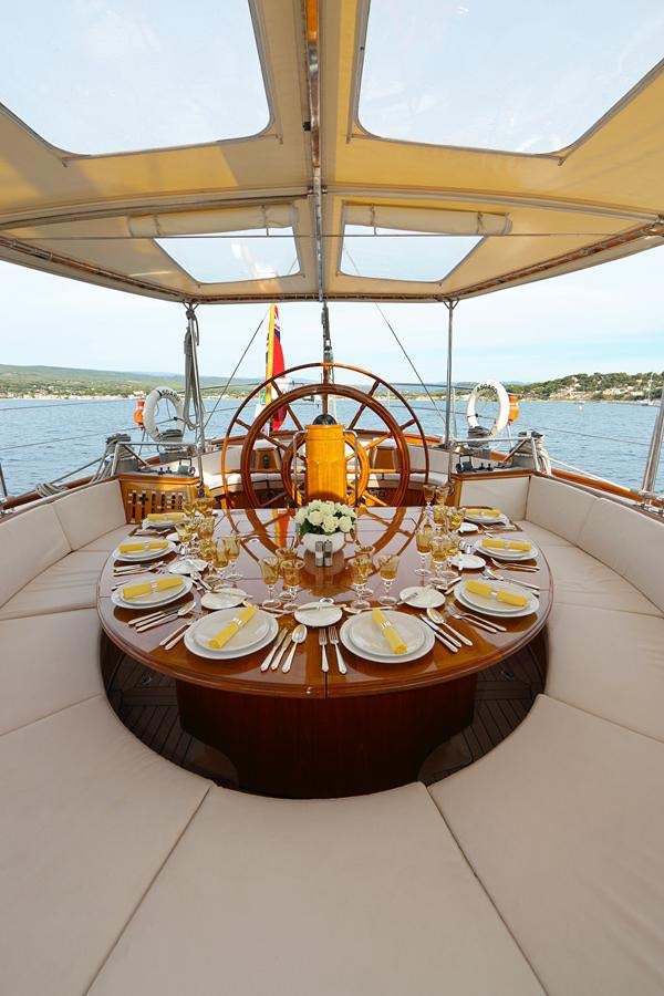 a boat with plates and plates on it aboard ASGARD Yacht for Sale